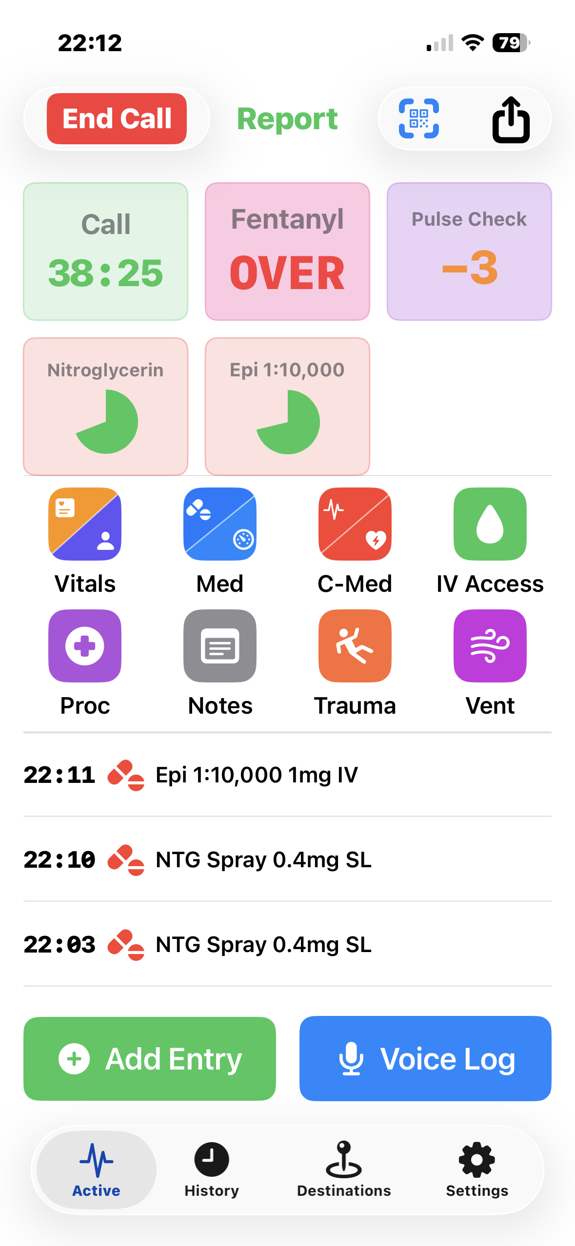 MedicLog active call view in light mode