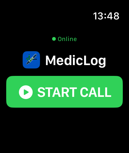 MedicLog on Apple Watch — start call screen